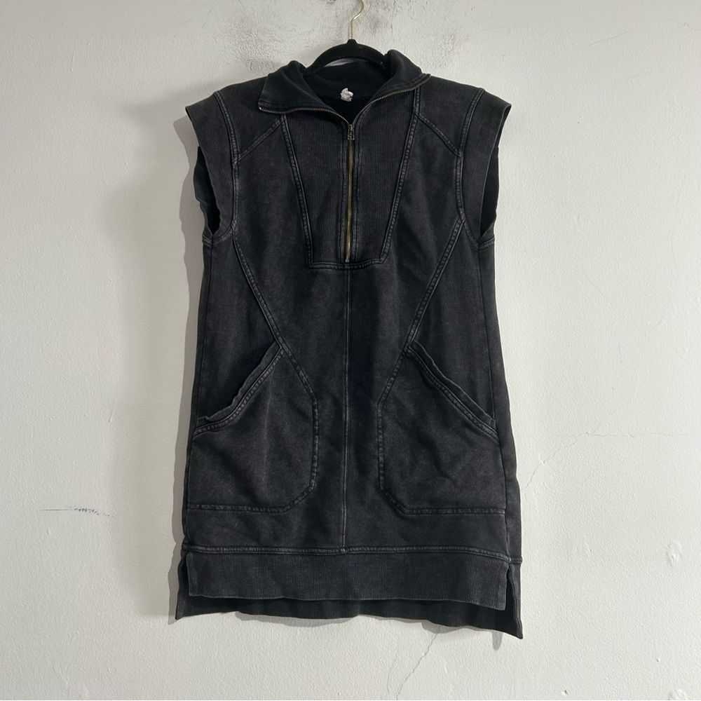 Anthropologie Daily Practice Meru Zip Front Mini Dress Black Charcoal Sporty
